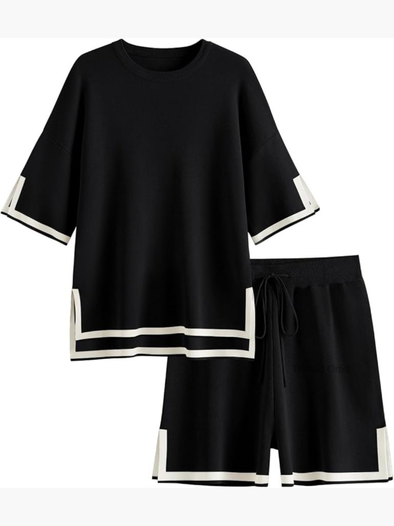 2 Piece Matching Lounge Set Short Sleeve Knit Shorts Tracksuit